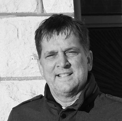 Photograph taken by Giselle Scott of her father outside St Josephs Cathedral in Hays, America